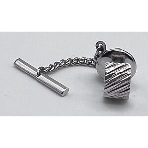 Mens Vintage Silver Tie Tack Textured Half Moon Face‎ Chain T Bar Back